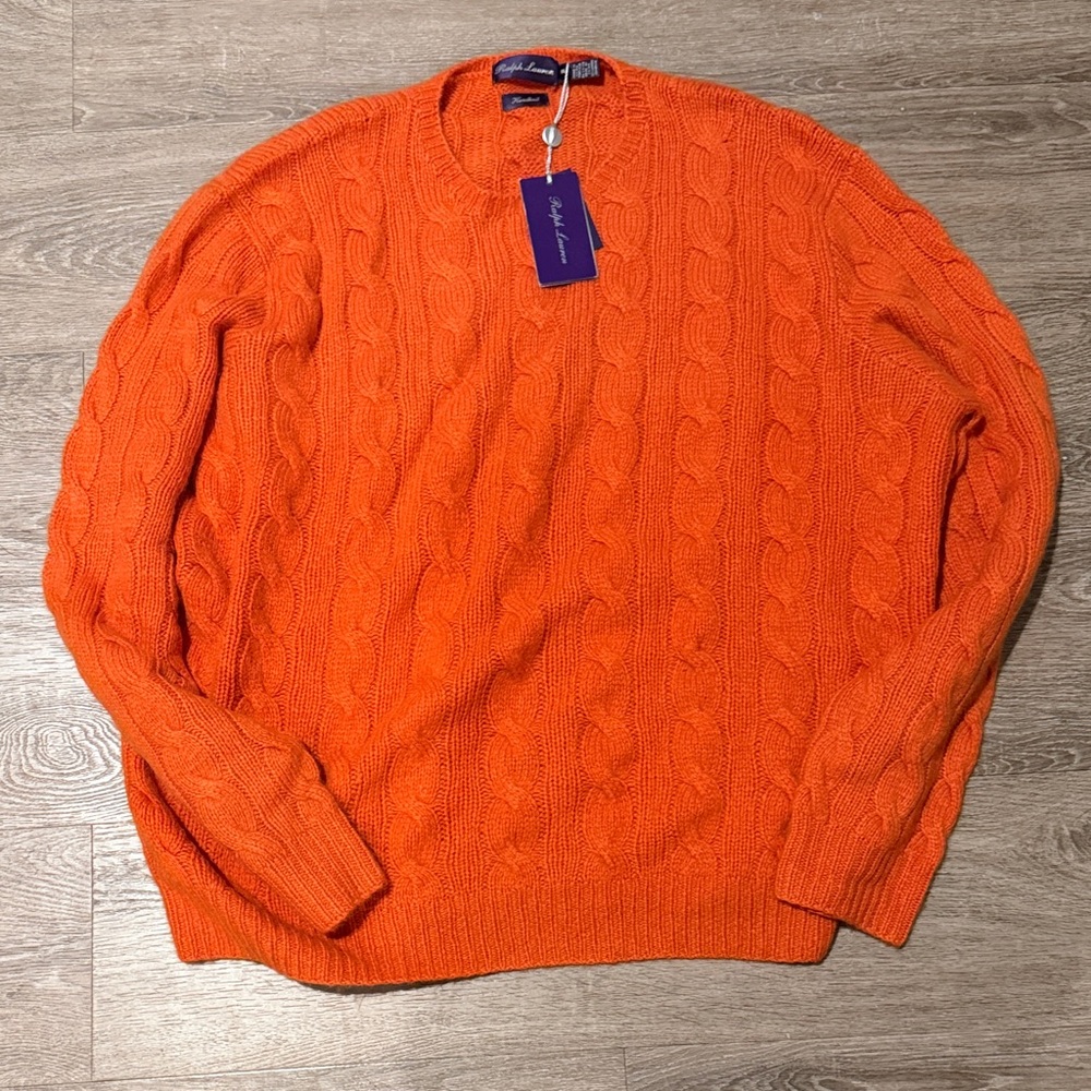 Ralph Lauren Purple Label Orange Cable Knit Crewneck Sweater